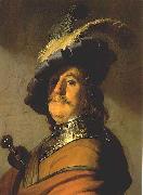 Rembrandt van rijn Bust of a man in a gorget and a feathered beret. oil painting